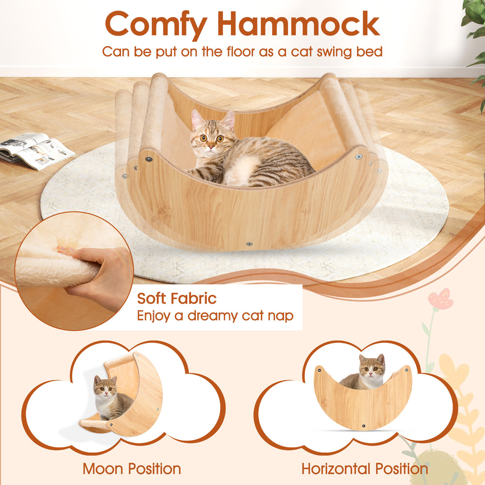 Comfy hammock made of soft fabric for kittens, part of a natural cat wall furniture set for napping and exploring.