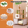 Hidden cat washroom with cat tower features removable plush bed, sisal scratching posts, and decorative faux leaves.
