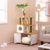 Hidden cat washroom with cat tower in white, featuring cozy condo, scratching posts, and decorative faux leaves for.