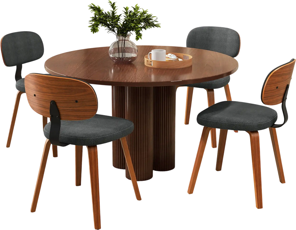 Dark gray chenille fabric upholstered kitchen chairs set of 4 with ergonomic backrest, perfect for dining or study use.