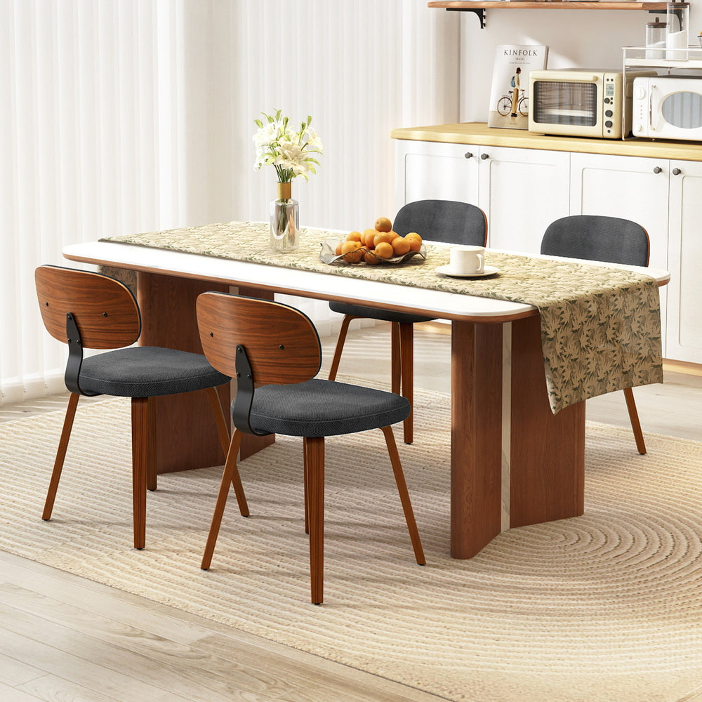 Dark gray chenille fabric upholstered kitchen chair featuring a curved ergonomic backrest, perfect for long seating.