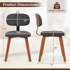 Dark gray chenille fabric upholstered kitchen chair with ergonomic backrest and wooden legs, dimensions displayed for.