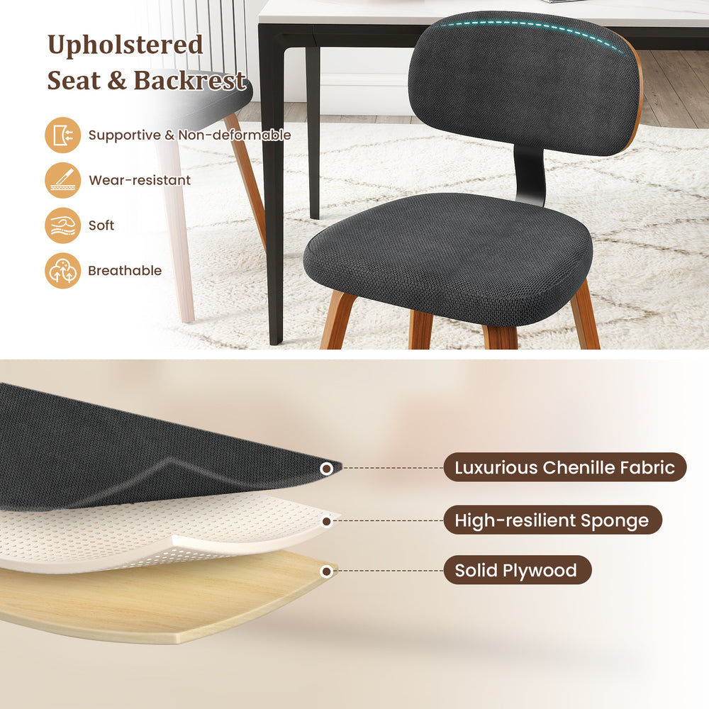 Dark gray upholstered kitchen chair with ergonomic backrest, chenille fabric, and sturdy wooden frame for dining or.