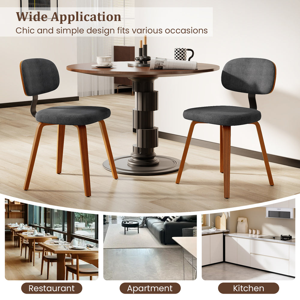 Dark gray chenille fabric upholstered kitchen chairs set of 4 with ergonomic backrest, ideal for dining and living.