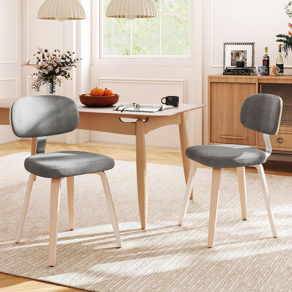 Chenille Fabric Upholstered Wooden Kitchen Chairs Set of 2-Gray - Gallery View 1 of 7