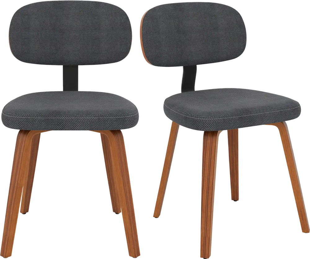 Dark gray chenille fabric upholstered kitchen chairs set of 2 with ergonomic backrest and wooden legs for dining or.