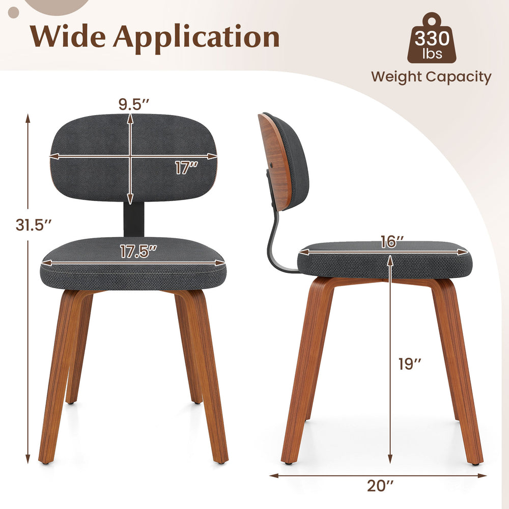Dark gray chenille fabric upholstered kitchen chair with ergonomic backrest and wooden legs, ideal for dining or study.
