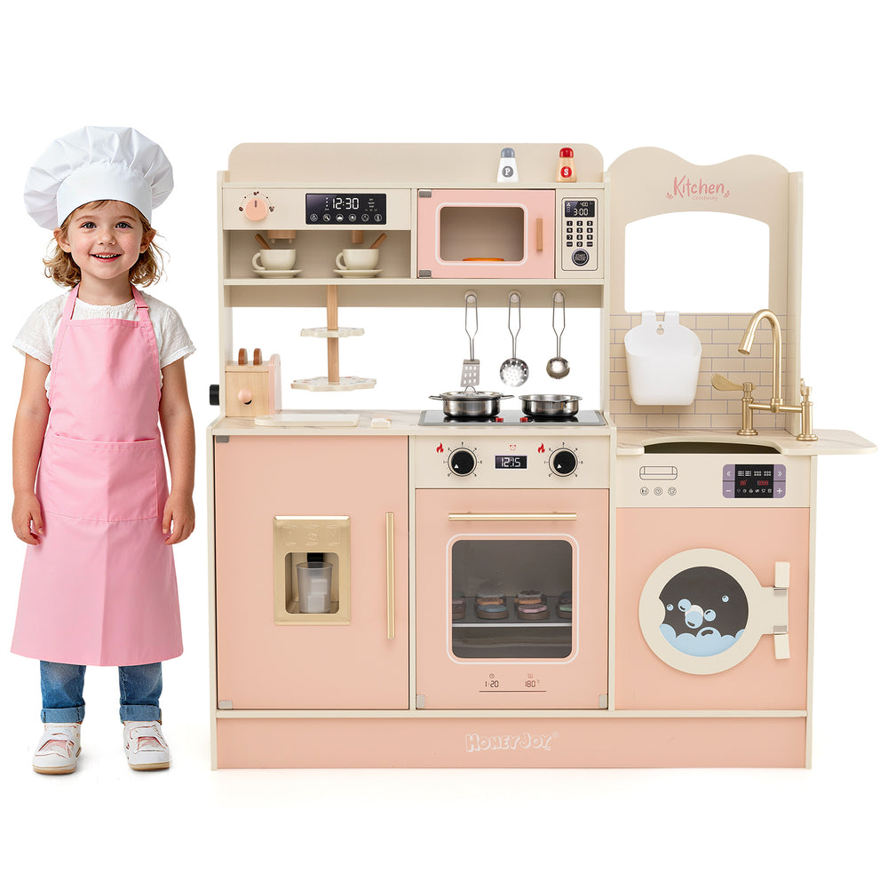 Children's pretend toy kitchen playset in pink with light and sound features, complete with 25 accessories for.