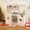 Children's pretend toy kitchen playset in pink with light and sound features, includes 25 accessories for imaginative.