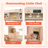 Children's pretend toy kitchen playset in pink featuring a microwave oven, coffee machine, toaster, and ice dispenser.