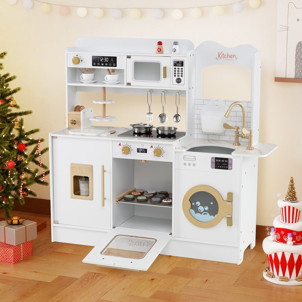 Children Pretend Toy Kitchen Playset with Light and Sound-White - Gallery View 1 of 12