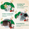 Christmas cat tree featuring a green plush design, large condos, scratching post, and festive decorations for indoor.