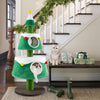 Christmas cat tree in green with double condos, plush beds, and star toy, perfect for indoor cats during the holidays.