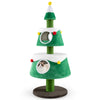 Christmas cat tree in green with two condos, plush surface, and star toy, perfect for indoor cats during the holidays.