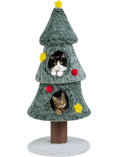 Costway Christmas Cat Tree 2 Condos Scratching Post Decorative Stars 73089751 New
