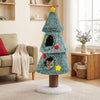 Christmas cat tree in green features two condos, a scratching post, and decorative stars for festive charm.