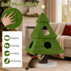 Christmas cat tree in green with soft plush fabric, private hideouts, and scratching post for festive feline fun.