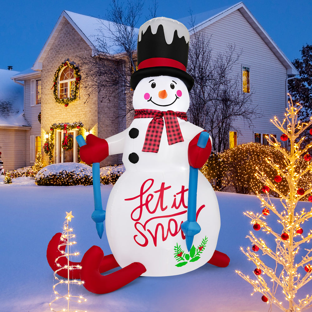 6FT inflatable Christmas snowman decoration with LED lights, built-in sandbag, perfect for outdoor festive displays.