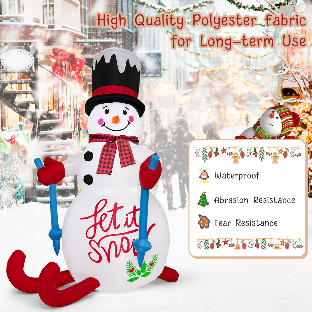 6FT Christmas inflatable snowman decoration with LED lights, made of durable polyester fabric for outdoor use.