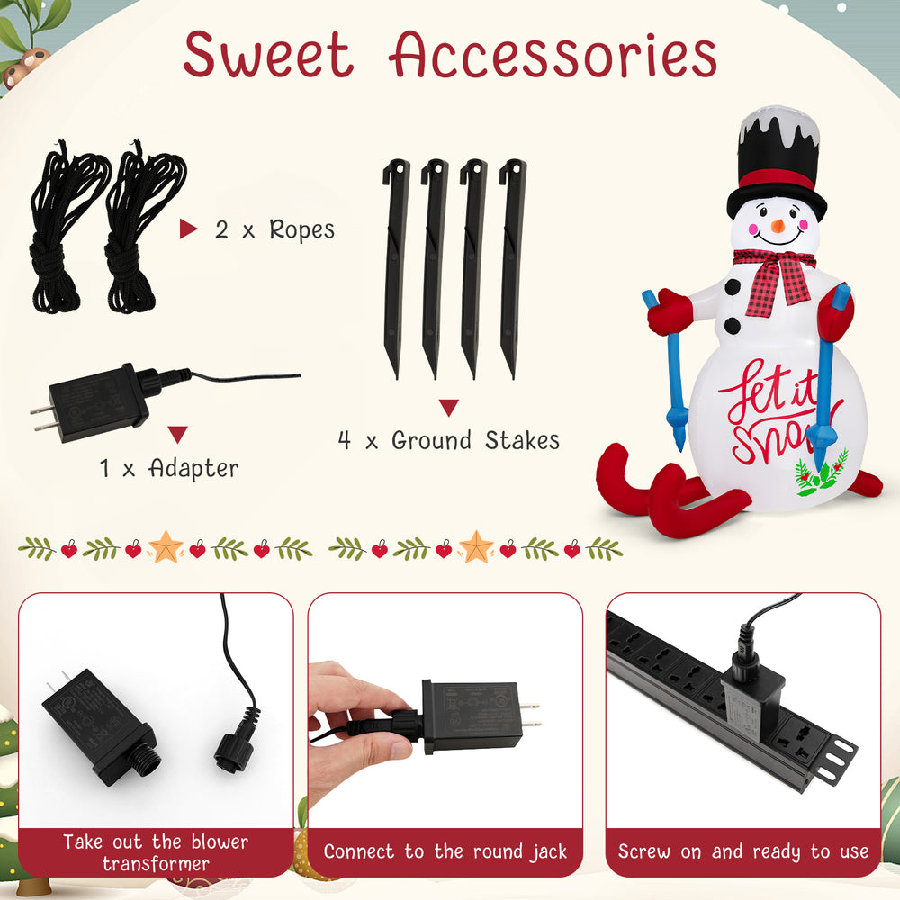 Christmas inflatable decoration with LED lights, built-in sandbag, and sweet accessories for yard and porch display.
