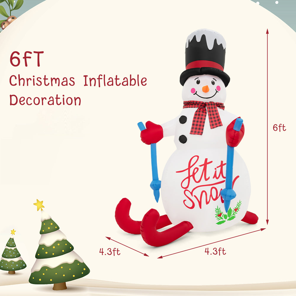 6FT Christmas inflatable snowman decoration with LED lights, built-in sandbag, perfect for yard and porch display.