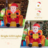 Christmas inflatable Santa Claus on a sofa with elf and gift boxes, featuring warm white LED lights for festive charm.