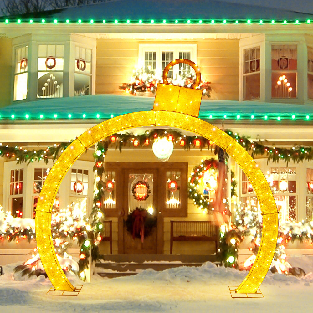 10.5 Feet Christmas Pre-Lit Arch with Gold Ornament Cap and 300 Warm White LED Lights - Gallery View 1 of 12