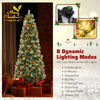 Pre-lit artificial Christmas tree with warm-white LED lights, featuring 8 lighting modes and realistic PVC branches for.