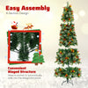 Pre-lit artificial Christmas tree with PVC and pine needles, featuring hinged branches and adorned with red berries and.