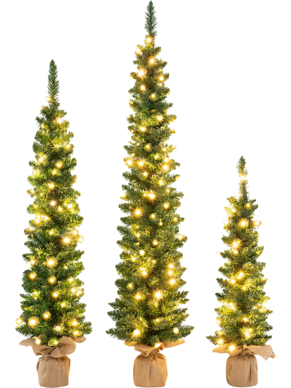 Set of 3 Pre-Lit Artificial Christmas Trees with 415 Green Branch Tips
