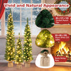 Set of 3 pre-lit artificial Christmas trees with 415 green branch tips and warm white LED lights for festive decor.