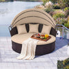 Clamshell Patio Round Daybed Wicker with Retractable Canopy and Pillows-Brown - Gallery View 1 of 9