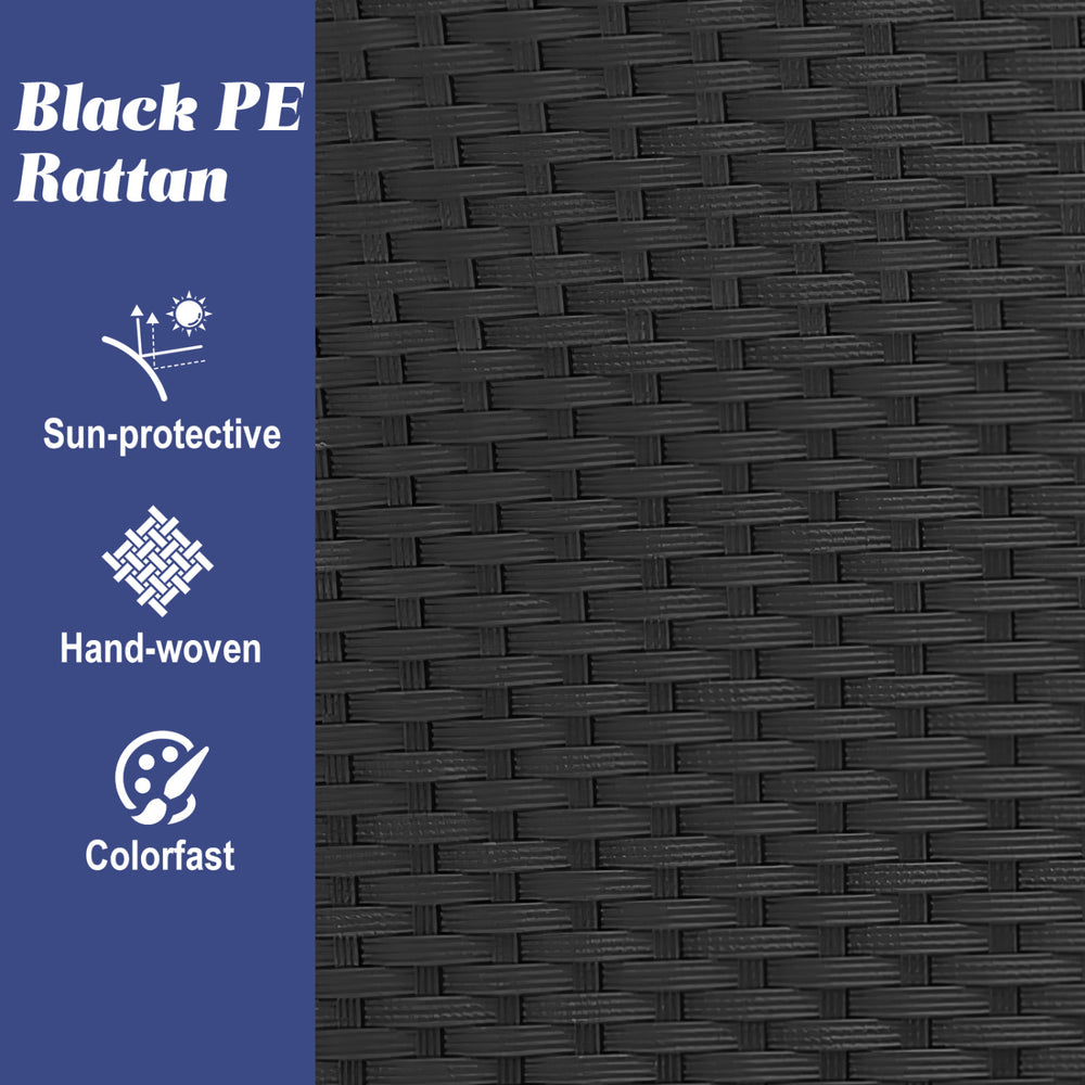 Close-up of black PE rattan texture, showcasing sun-protective, hand-woven material for the Clamshell Patio Daybed.