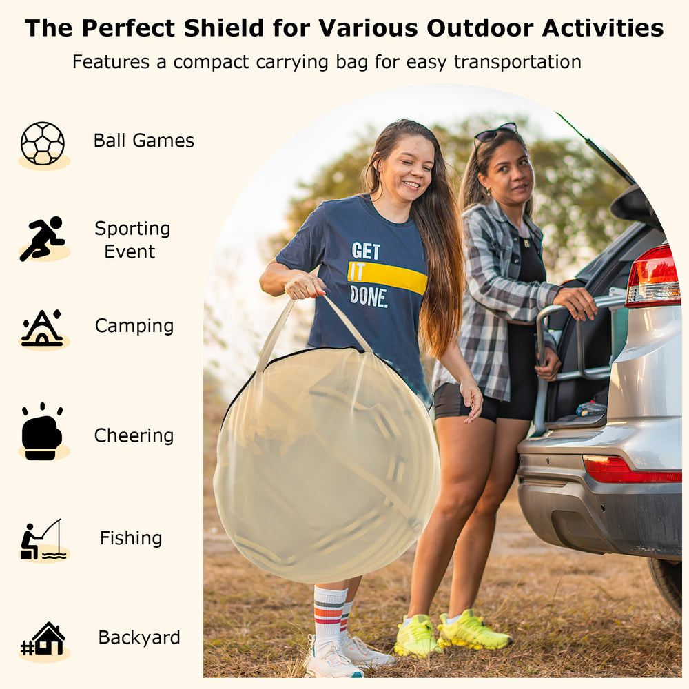 Instant pop-up sports tent with carrying bag, transparent PVC, ideal for camping and outdoor activities.