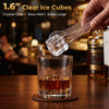 Clear 1.6-inch ice cubes produced by the countertop maker, ideal for premium drinks without dilution.