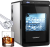Countertop clear ice cube maker produces 1.6-inch ice cubes with a 26 lbs daily output for premium drinks.