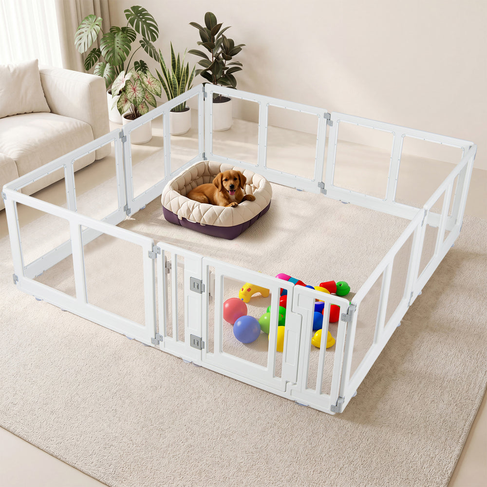 Clear Plastic Dog Playpen with Secure Locking Door-8 Panel - Gallery View 1 of 11