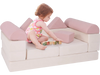 9-piece pink foam playset with breathable suede fabric, configured as a kids couch for fun and comfort.
