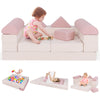 9-piece pink foam playset with breathable suede fabric, configured as a kids couch for creative play and comfort.