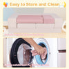 9-piece foam playset in pink, featuring stackable design and machine-washable covers for easy storage and cleaning.