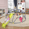 Climbing dome with extended wavy slide and two rest platforms for kids, promoting fun and active play indoors or.