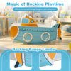 Submarine wooden climbing toy with rotating propeller, designed for safe rocking playtime and enhanced balance for kids.