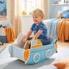 Submarine wooden climbing toy with rotating propeller, featuring a supportive backrest and side handrails for safety.