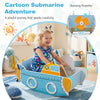 Submarine wooden climbing toy featuring a rotating propeller, supportive backrest, and side handrails for safe play.