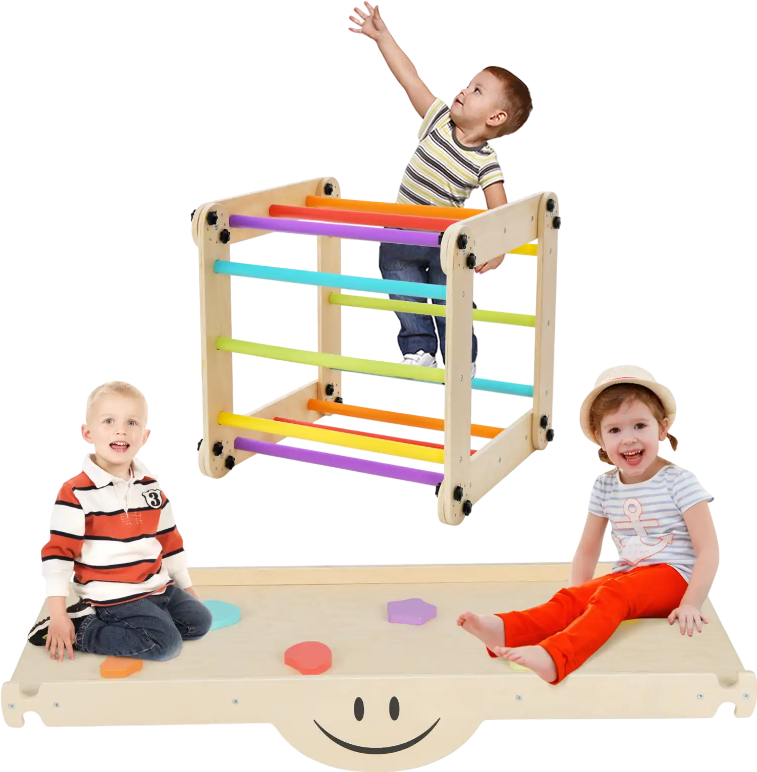 Costway Kids Indoor Climbing Triangle Ladder Jungle Gym w/ Reversible Ramp 91456872 New