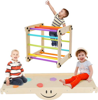 Costway Kids Indoor Climbing Triangle Ladder Jungle Gym w/ Reversible Ramp 91456872 New