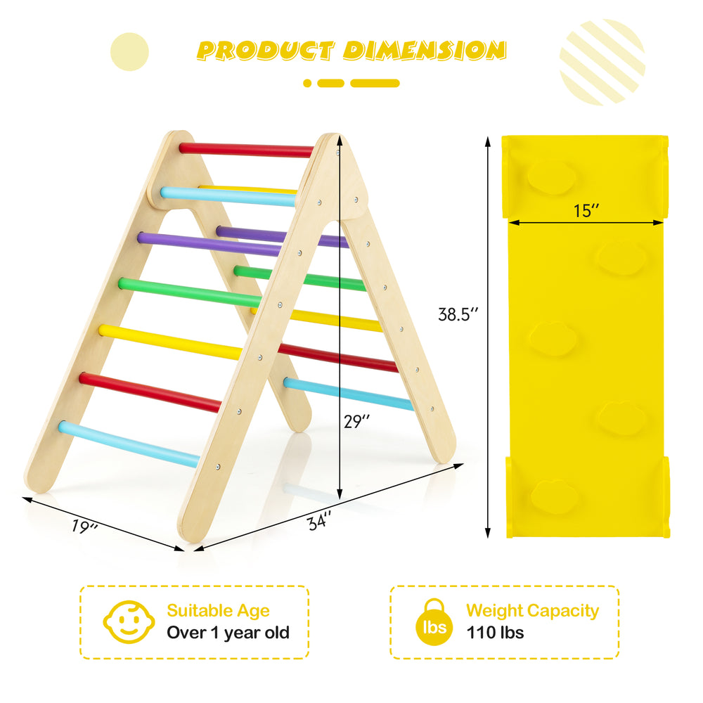 3-in-1 wooden climbing triangle set with adjustable ramp, multicolor, suitable for kids over 1 year old, 110 lbs.