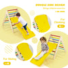 Wooden climbing triangle set with adjustable ramp for climbing and sliding, made of birch and beech wood for safety.