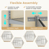 Adjustable wall-mounted closet system with gray shelves and rods, suitable for 4-8 FT walls, ideal for versatile.