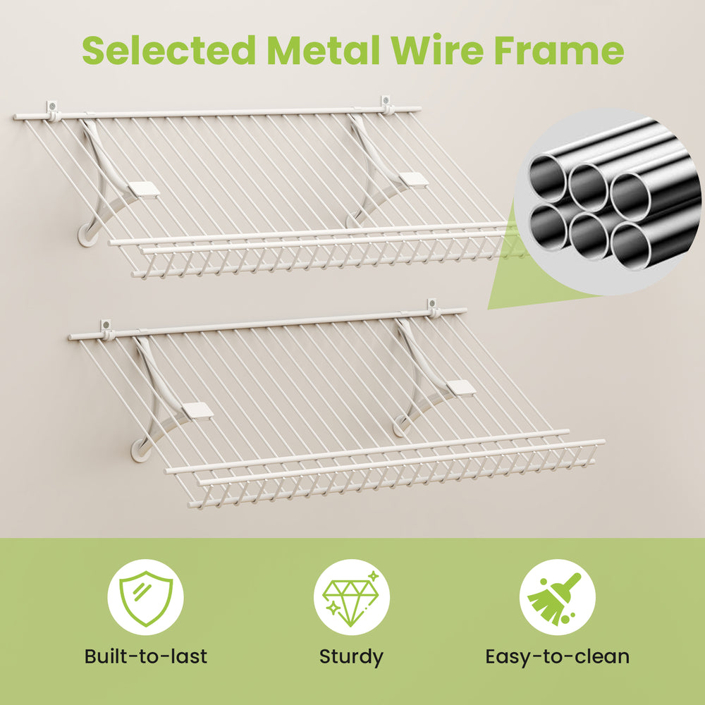 Wall-mounted set of 2 metal wire shoe racks with sturdy brackets, scratch-resistant surface, and edge protection design.